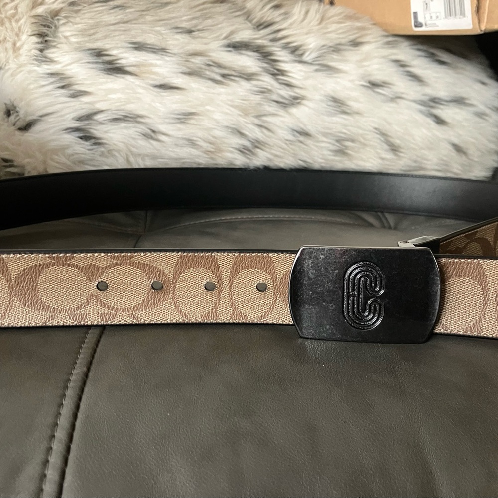 Coach Signature Canvas Belt with Silver Buckle